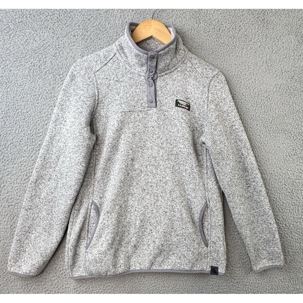 LL Bean Sweater Fleece Pullover Womens Medium Gray Heather 1/4 Snap 292726